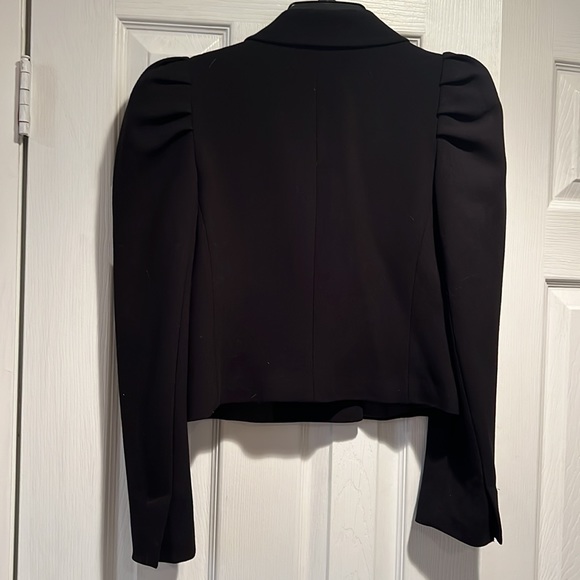 ZARA Cropped Black Double Breasted Blazer Jacket With Puffed Sleeves EUC - Picture 3 of 9